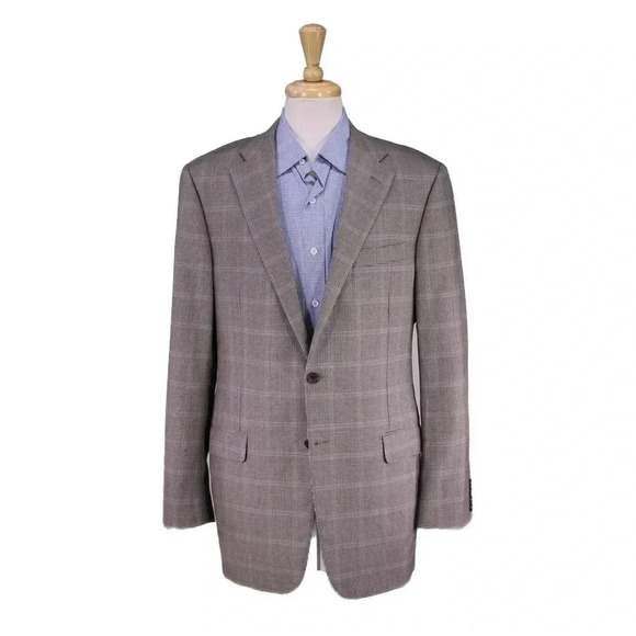 Hickey Freeman Other - Hickey-Freeman Beacon Current Brown/Blue Windowpane Wool 2B Sportcoat Blazer 42L
